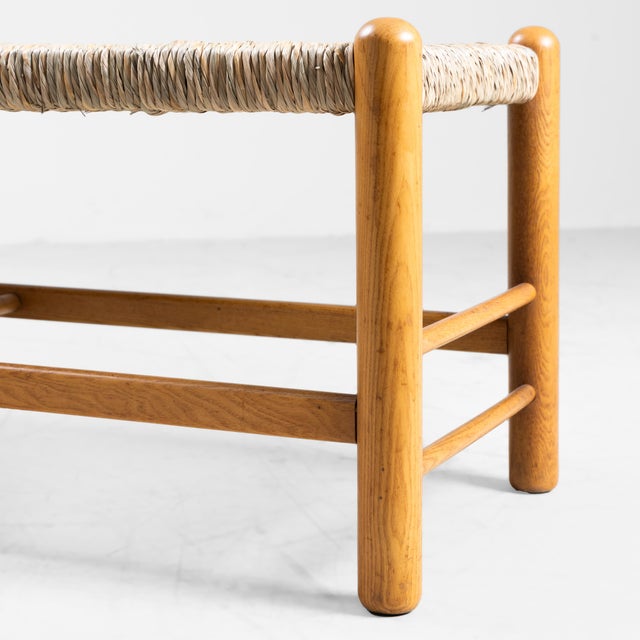 Raffia and Wood Bench, 1960s For Sale - Image 4 of 8