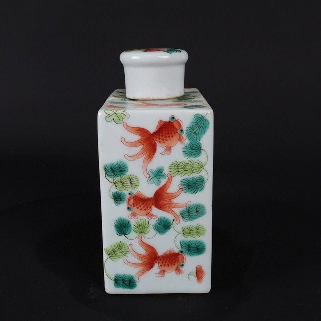 Ceramic Vintage Famille Rose Tea Jar With Goldfish Motif For Sale - Image 7 of 9