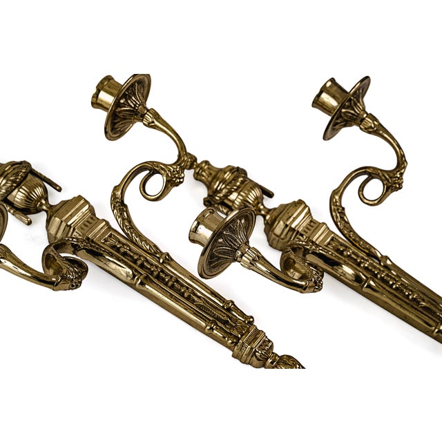 Bronze French Neoclassical Style Bronze/Brass Two-Arm Wall Sconces Set of 2 For Sale - Image 8 of 15