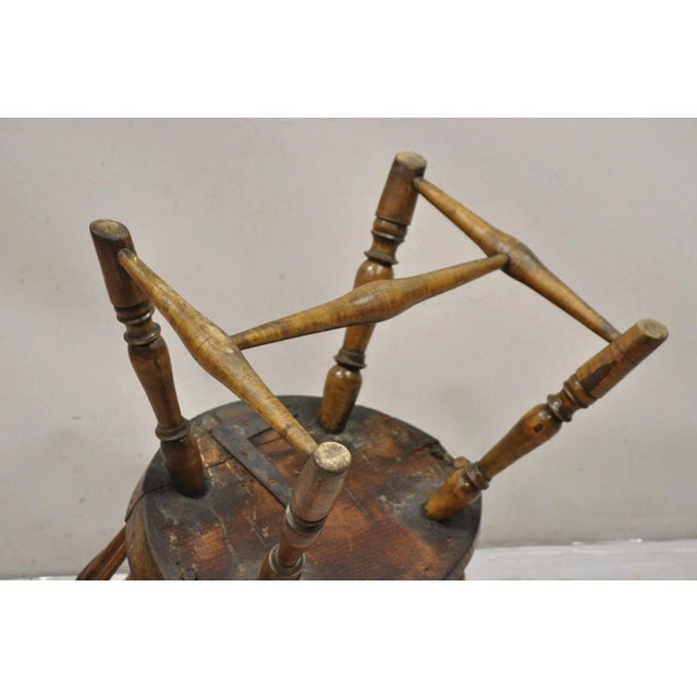 Antique French Country Colonial Chestnut Oak Wood Small Bowed Windsor Arm Chair For Sale - Image 10 of 12