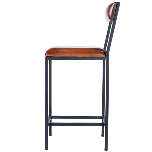 2020s Lazarus 27 in. Seat Height Leather and Metal Counter Stool, Industrial Chic For Sale - Image 5 of 11