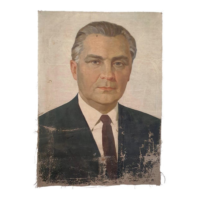 1970s Male Portrait Oil Painting, Soviet Socialist Realism Art 98-70 For Sale