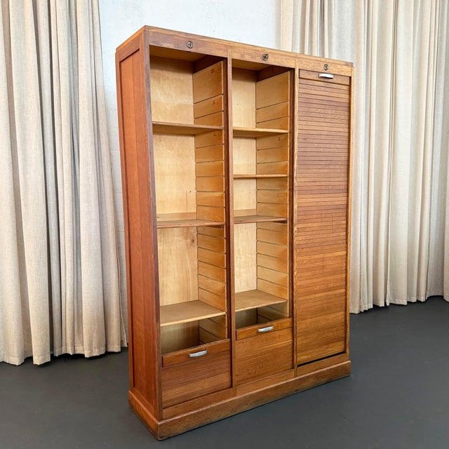 1940s Industrial Tambour-Front Triple Bay Document File Cabinet For Sale - Image 4 of 10