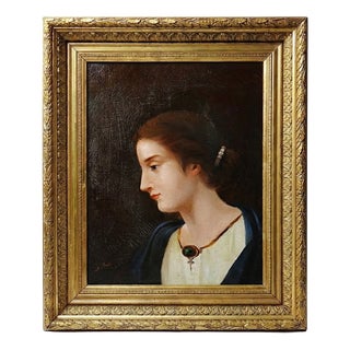 A. Piard, Portrait of a Young Woman in Profile, Oil on Canvas, 19th Century, Framed For Sale