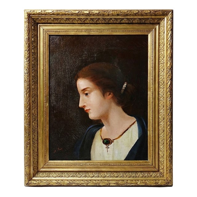 A. Piard, Portrait of a Young Woman in Profile, Oil on Canvas, 19th Century, Framed For Sale