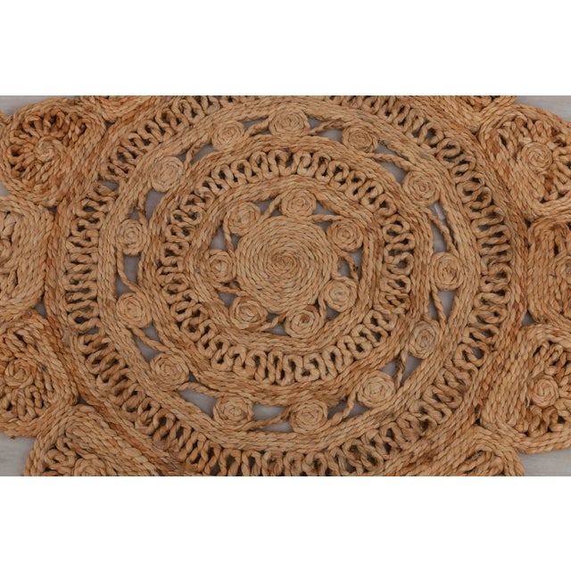 Boho Chic Handwoven Natural Jute Round Rug -4 Foot For Sale - Image 3 of 10