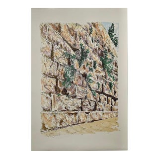 Baruch Nachshon, Baruch Nachshon Jerusalem Western Wall Kotel Judaica Lithograph Israeli Art For Sale
