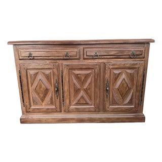 1980s European-Farmhouse Solid Oak Sideboard Bar Cabinet For Sale