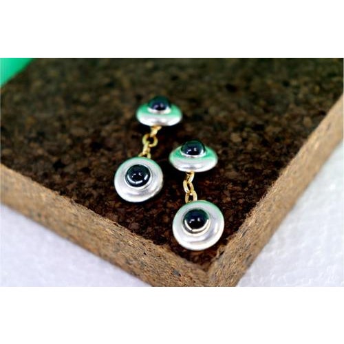 Two-Tone Gold Cufflinks in Button Shape, Set of 2 For Sale - Image 5 of 7