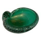Murano Emerald Green and Gold Controlled Bubble Bowl For Sale