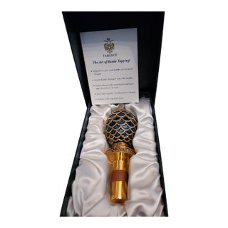 Late 20th Century Fabergé Pine Cone Cobalt Blue Wine Stopper with box For Sale