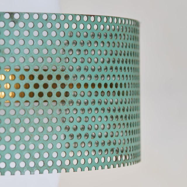 Mid-Century Modern 1950s Mid-Century Modern Brass + Opaline Glass Pendant in the Manner of Stilnovo For Sale - Image 3 of 11