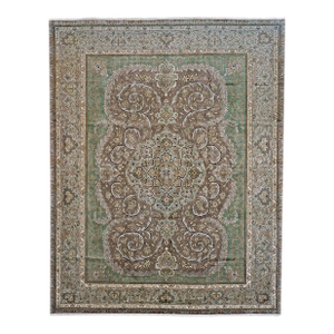 Antique Persian Tabriz Wool 9X12 Green, Brown, & Taupe Handmade Area Rug #1143872