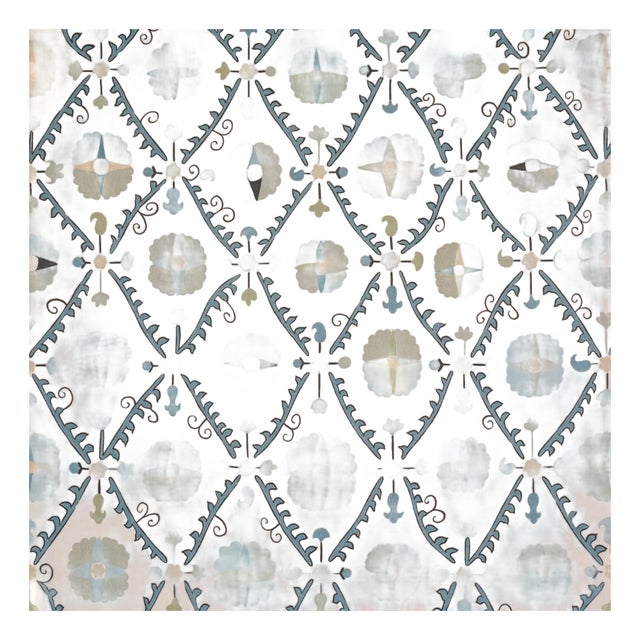 Sample - Schumacher x Johnson Hartig Amal Wallcovering in Calm Blue/Laurel Green For Sale