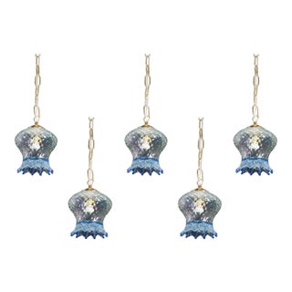 1980s Murano Glass Pendant Lights, Blue & Transparent - Set of 5 For Sale