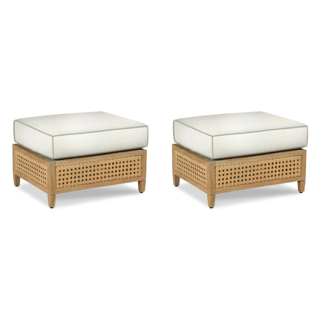 Traditional Keys Ottoman, Canvas White with Coal Welt, Pair For Sale - Image 3 of 3