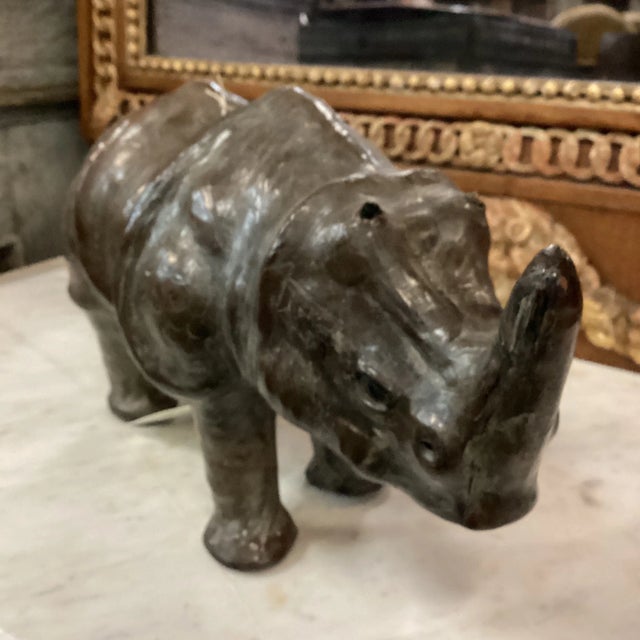 Animal Skin Mid 20th Century Leather Rhinoceros Sculpture From India For Sale - Image 7 of 9