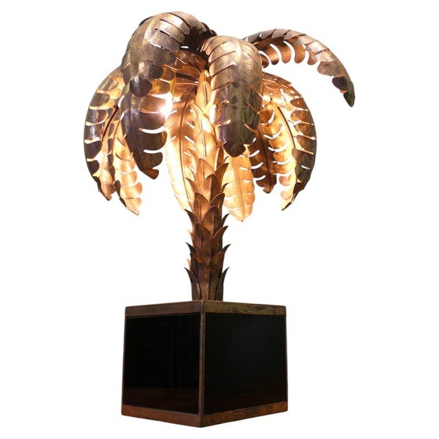 Metal French Toleware Palm Tree Lamp from Maison Jansen, 1970 For Sale - Image 7 of 7