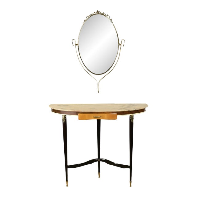 1950s Italian Demilune Vanity Console Table and Mirror - 2 Pieces For Sale
