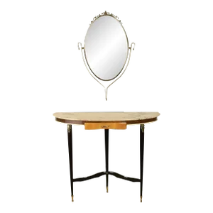 1950s Italian Demilune Vanity Console Table and Mirror - 2 Pieces