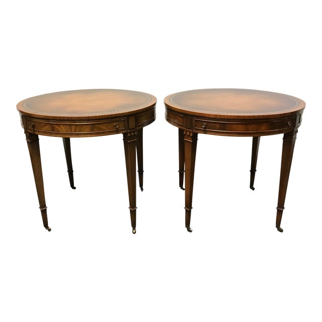 Vintage Heritage HENREDON Round Mahogany Leather Top Side End Tables