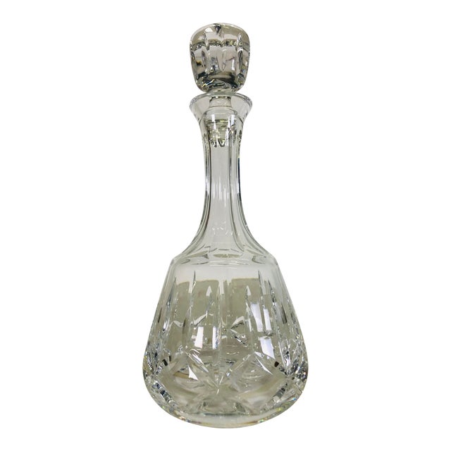 Vintage Round Crystal Glass Tall Decanter For Sale