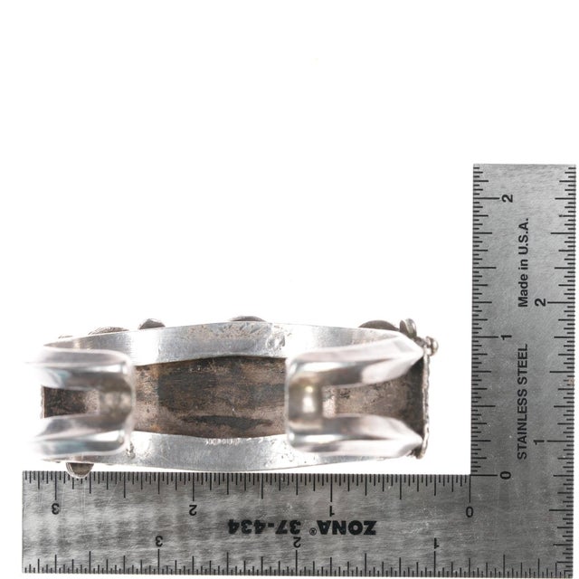 Turquoise 6 5/8" 60's-70's Navajo sterling turquoise feather cuff bracelet For Sale - Image 8 of 10