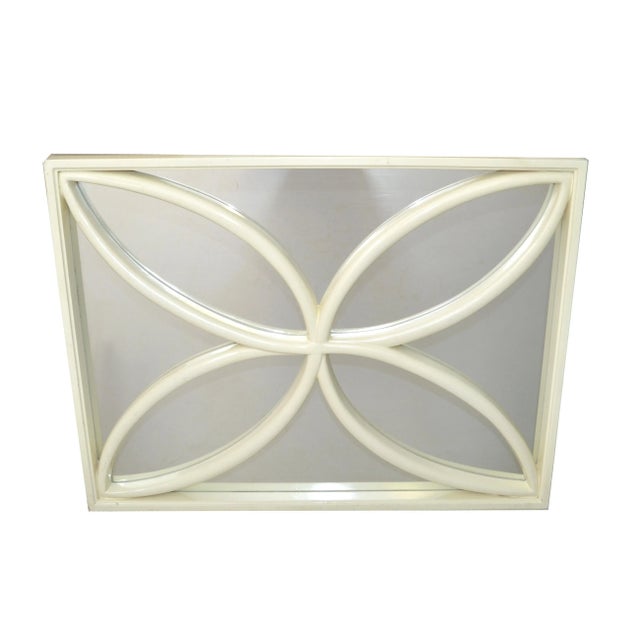 1970s Hollywood Regency Faux-Bois Vintage white hand carved wood wall mirror in the style of Gampel-Stoll. Heavy Butterfly...