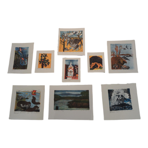 Collectors Gallery Wall Hand Painted Colorful Art - Set of 9