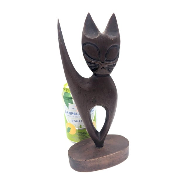 Mid 20th Century Wood Carved Cat Figurine For Sale In Miami - Image 6 of 9