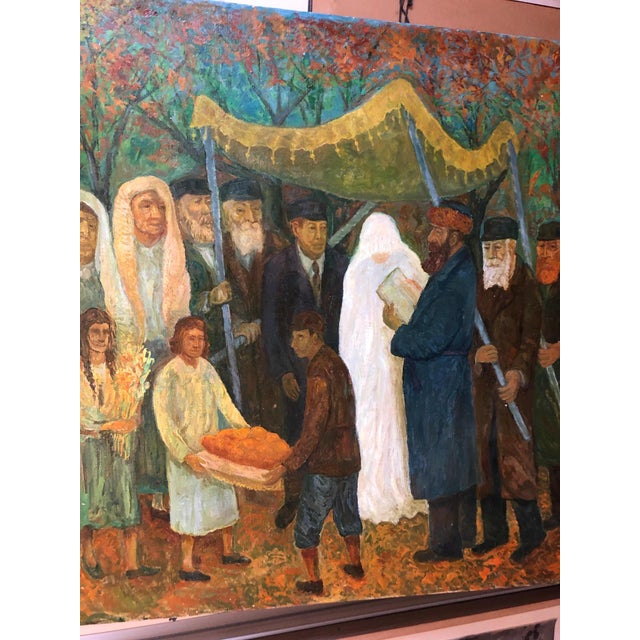 Impressionist Chaïm Goldberg, Large Judaica Oil Painting, Polish Jewish Wedding in the Shtetl Chaim Goldberg, 1993 For Sale - Image 3 of 7