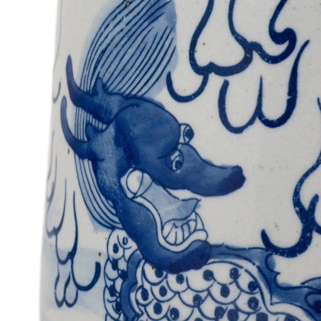 Chinese Blue & White Qilin Brush Pot For Sale - Image 4 of 4