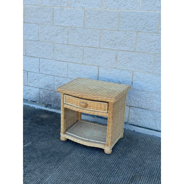 Coastal Vintage Wicker Nightstand With Drawer and Lower Shelf For Sale - Image 3 of 8