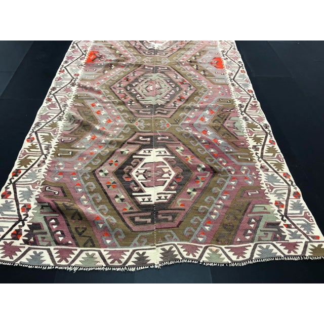 1960s Vintage Rustic Turkish Handmade Kilim Rug- 4′11″ × 11′1″ For Sale In Phoenix - Image 6 of 11