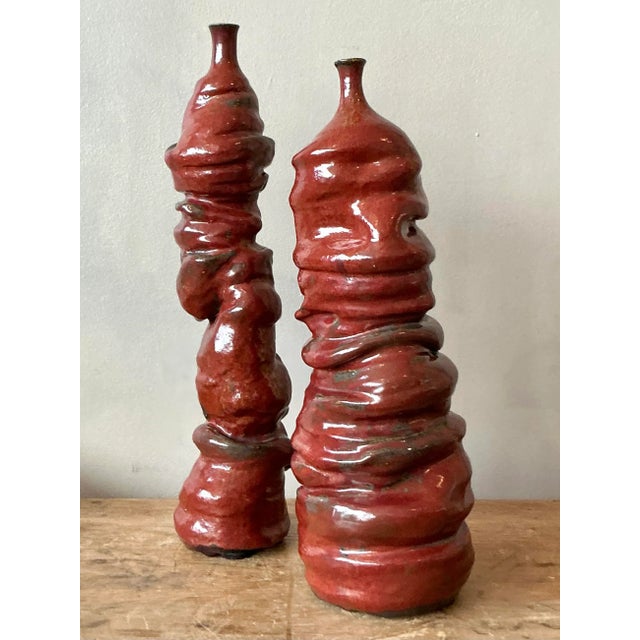 Contemporary Vintage Boho Original Studio Pottery Vases - Set of 2 For Sale - Image 3 of 7