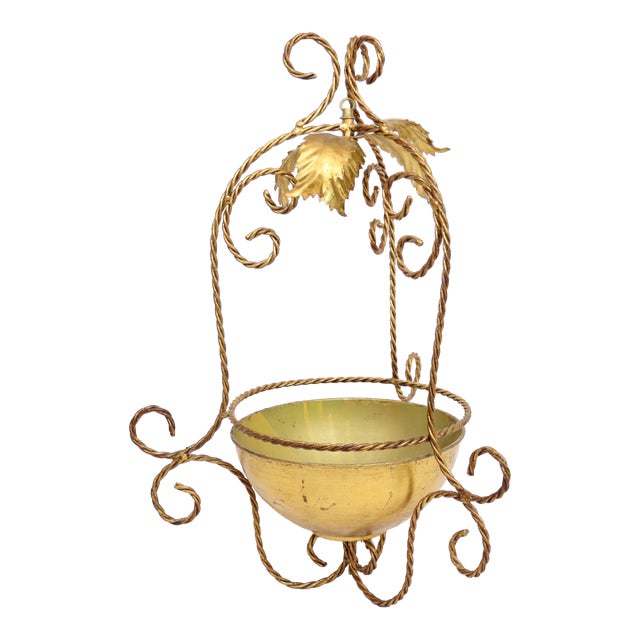 Vintage Italian Gilt Metal Hanging Planter For Sale