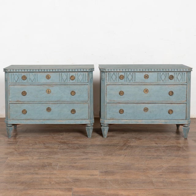 Gustavian (Swedish) Pair, 19th Century Blue Gustavian Pine Chest of Drawers For Sale - Image 3 of 11