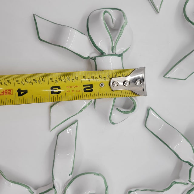 Ceramic Vintage 5 Ceramic Bows Majolica Green Rim Knife Holder Rests Table Decor For Sale - Image 7 of 8