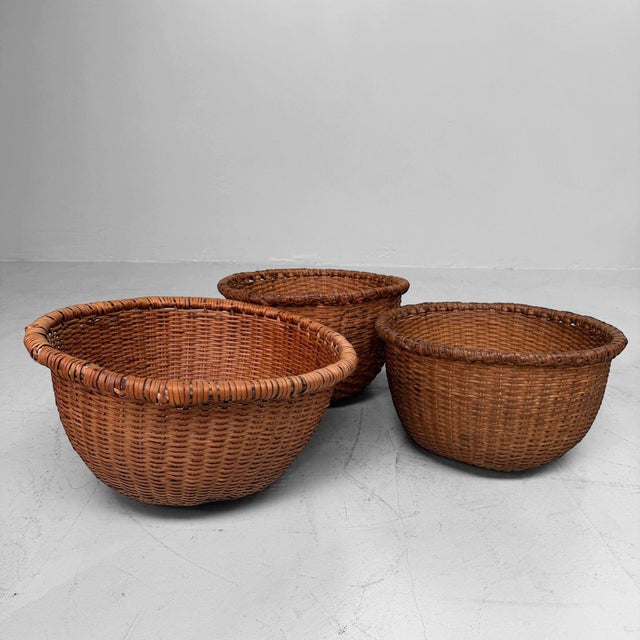 Wood Vintage Japanese Bamboo Baskets, 1960s, Set of 3 For Sale - Image 7 of 9