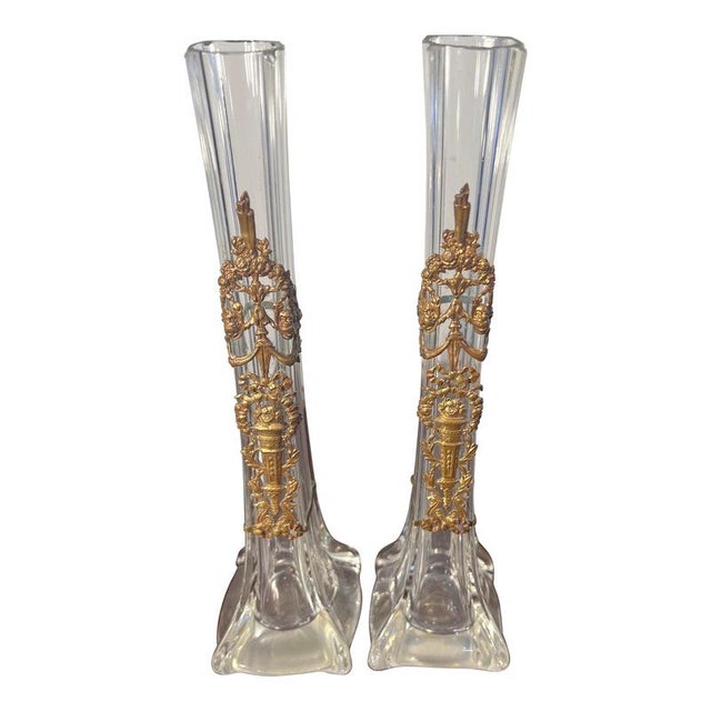 Single Flower Vases attributed to Baccarat, 1890s, Set of 2 For Sale - Image 9 of 9