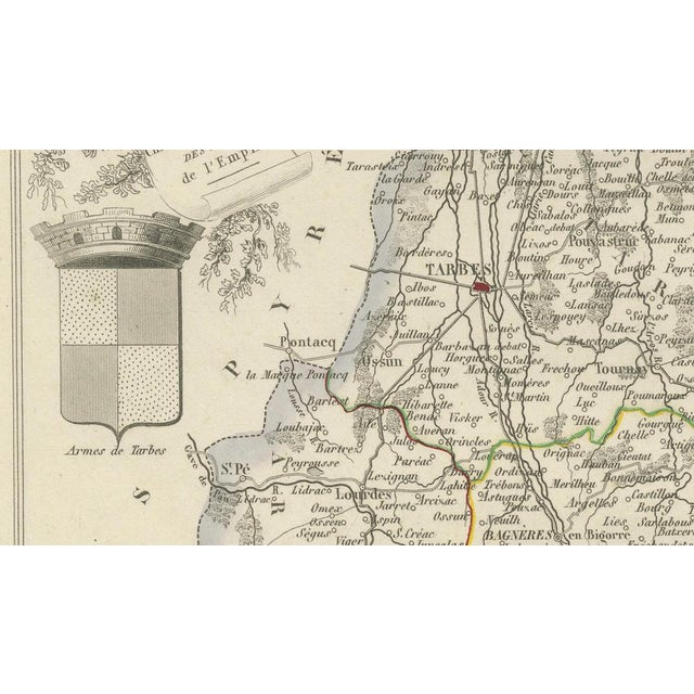 Antique Map of Hautes-Pyrénées by Vuillemin, France, 1850 For Sale - Image 10 of 13