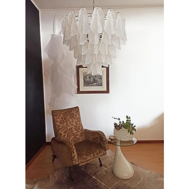 Mid-Century Modern Vintage Italian Murano Glass Chandelier with 57 Glass Rondini Petals, 1980s For Sale - Image 3 of 16