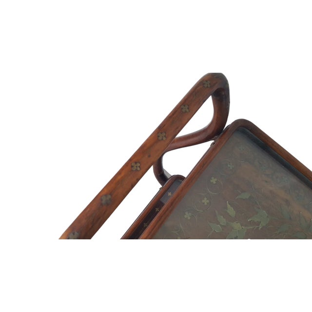 Mid 20th Century Aesthetic Rosewood Copper and Brass Inlaid Bar Cart For Sale - Image 11 of 13