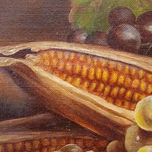 Italian Still Life Oil on Canvas With Grapes and Corn by Giuseppe Falchetti, Ca. 1875 For Sale - Image 3 of 10