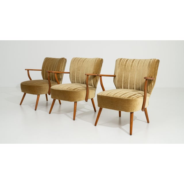 Set of Three Mid-Century Modern Upholstered Armchairs Gold Bronze For Sale - Image 10 of 13