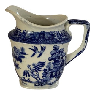 Antique e.b. & j.e.l. Blue Willow Milk Jug Pitcher, Leighton Pottery Staffordshire C. 1890s-1910s For Sale
