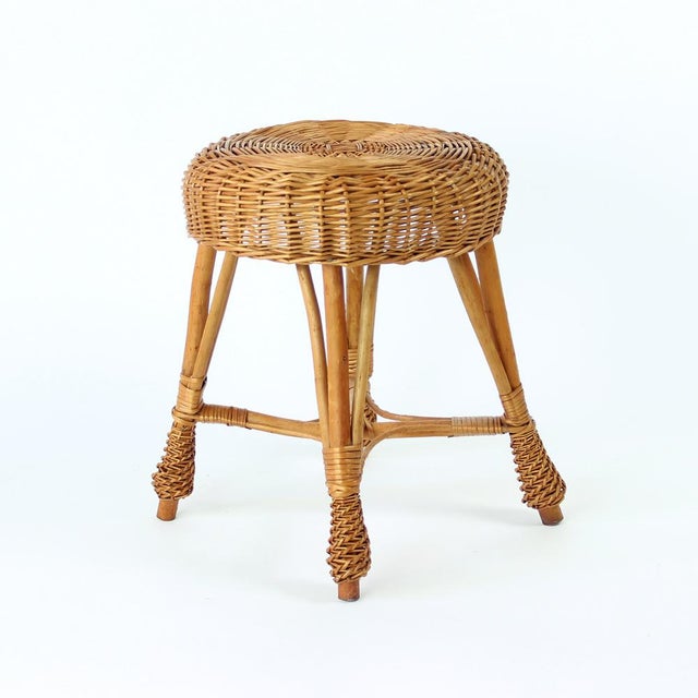 Vintage Rattan Stool, Czechoslovakia, 1960s For Sale - Image 10 of 10