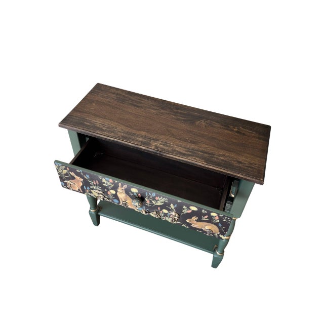 Hand-Painted Woodland Console Table With Rabbit & Forest Motif — One-of-a-Kind Art Furniture Entryway Accent For Sale In Orlando - Image 6 of 15