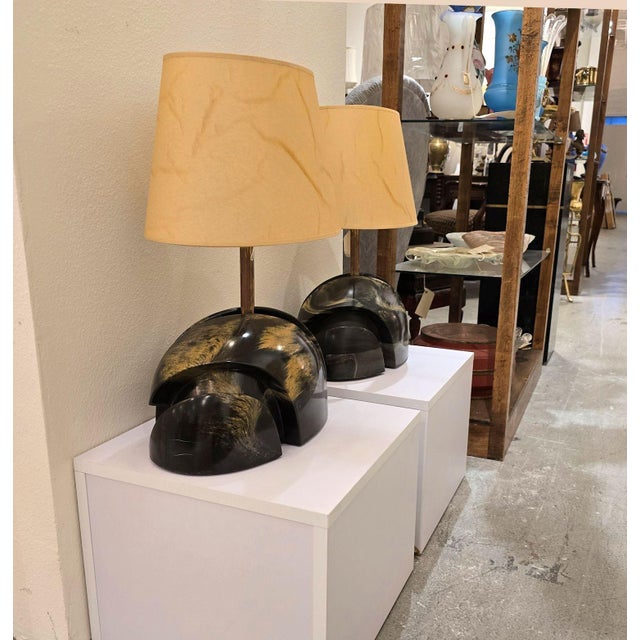 1960s Green Marble Mid Century Modern Pair of Lamps - a Pair For Sale - Image 4 of 12