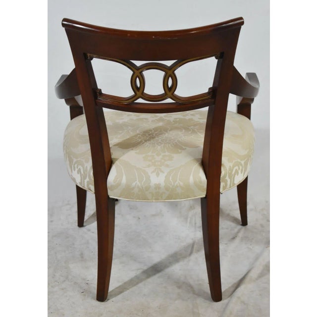 Baker Furniture Hollywood Regency Mahogany Arm Chair Gilt Accents Damask Fabric For Sale In Cleveland - Image 6 of 11